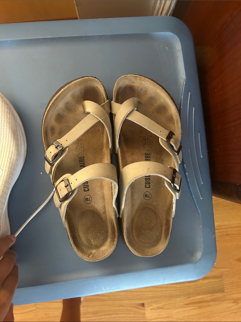 Women's Beige Double-Strap Comfort Sandals with Buckles